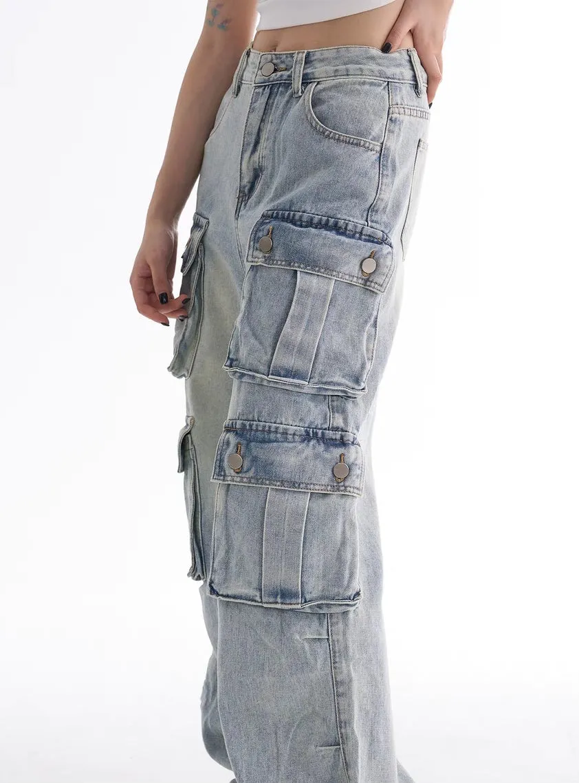 6-Pocket Utility Denim Cargo Jeans