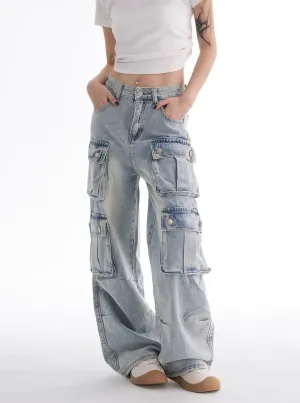 6-Pocket Utility Denim Cargo Jeans
