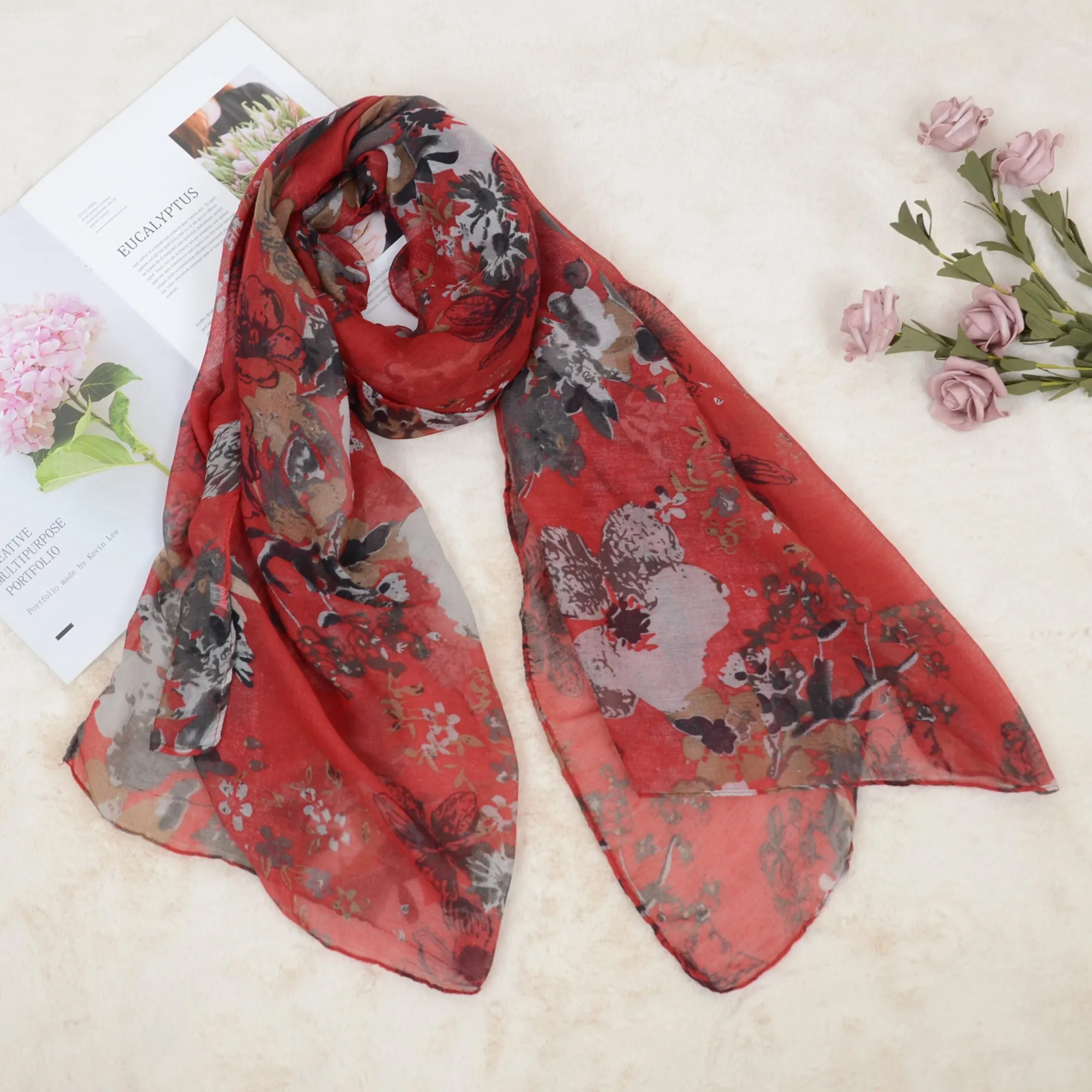 Anna-Kaci Fashion Floral Print Scarves Lightweight Winter Wrap Scarf Head Shawl for Women