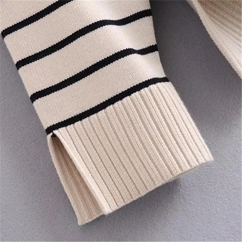 Beige Loose Striped Sweater