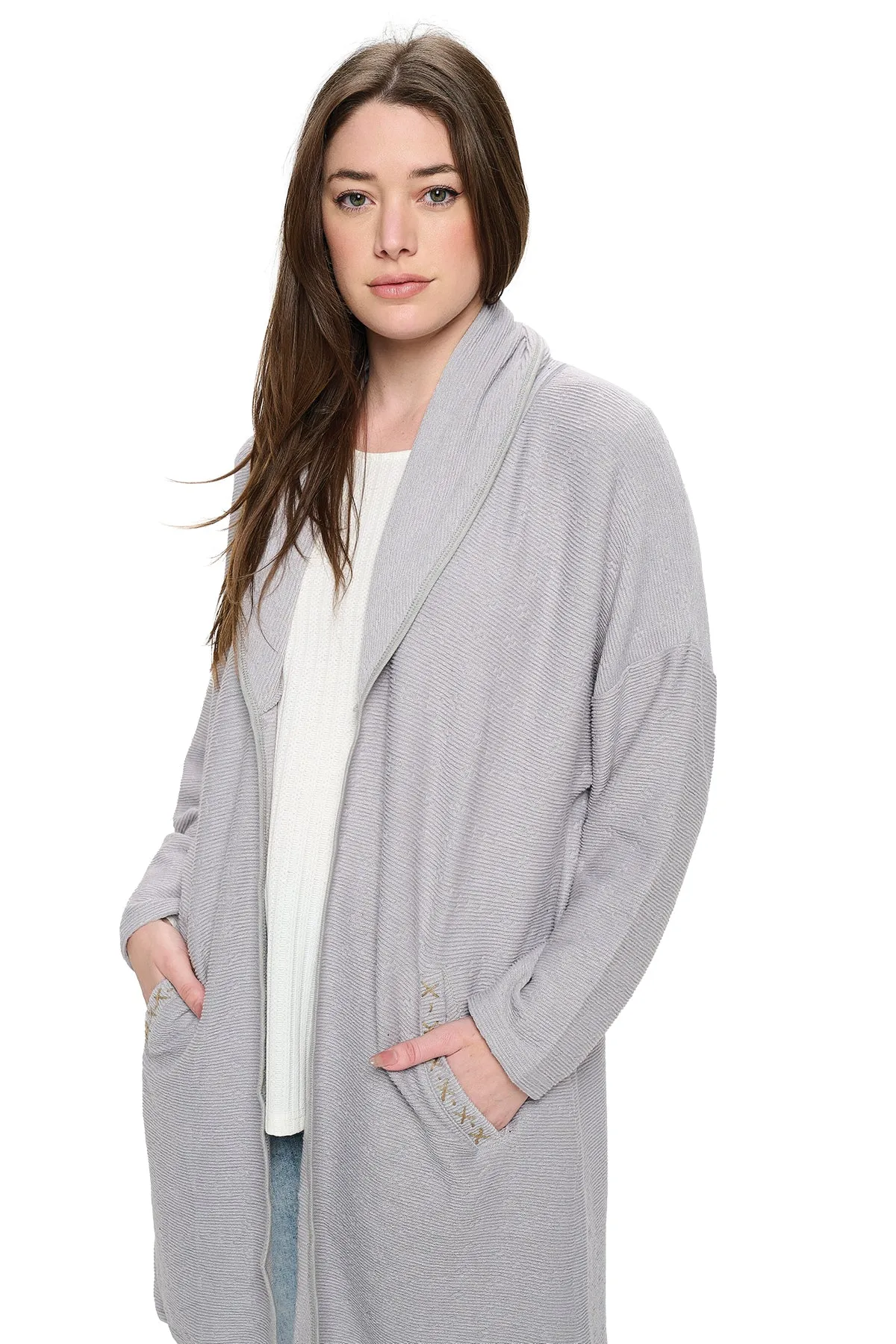 Black Cardigan Textured Oversized With Pockets