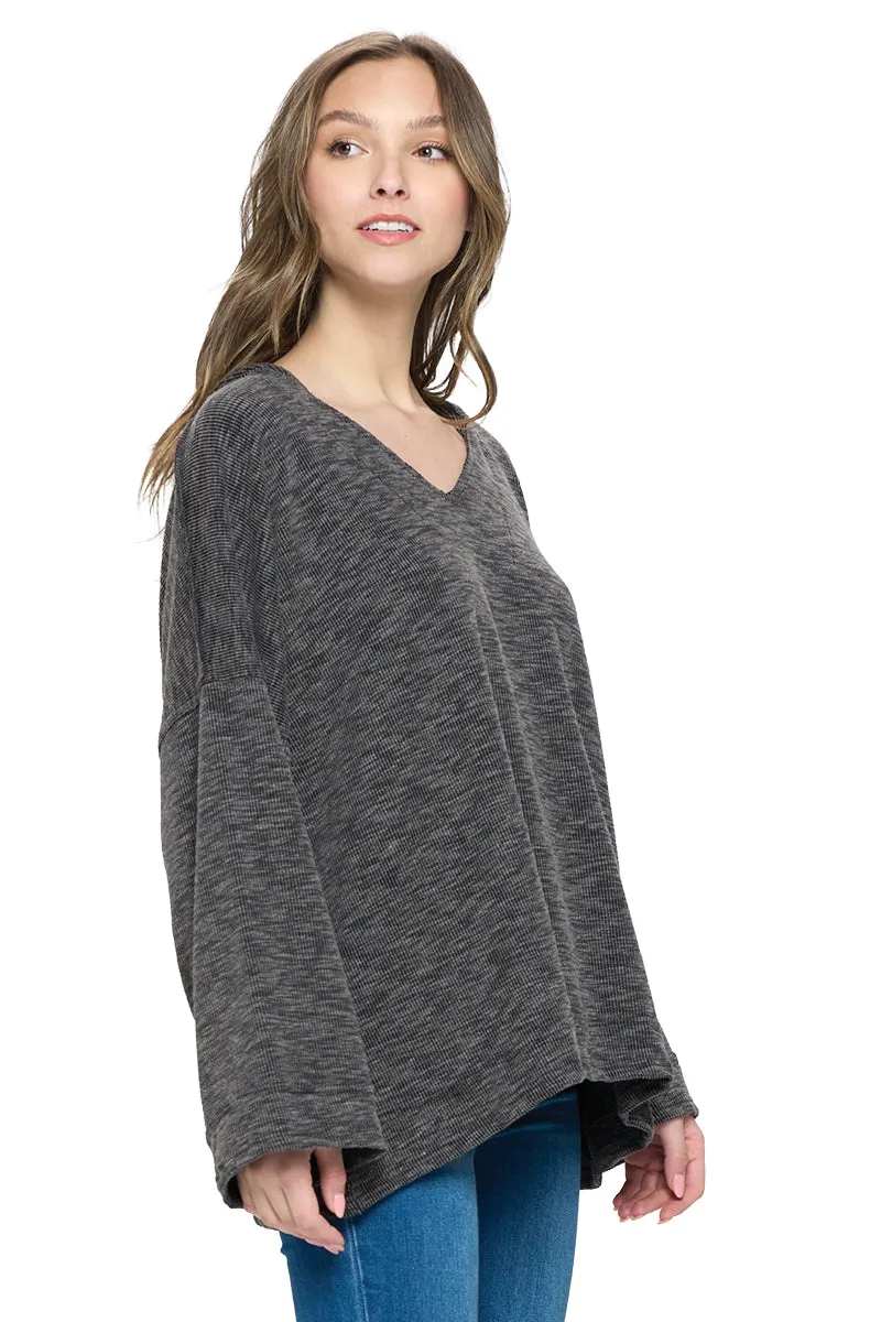 Charcoal Hoodie Ribbed Raw Loose Fit
