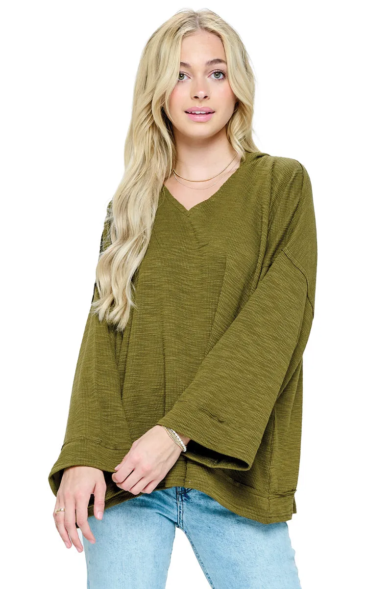 Charcoal Hoodie Ribbed Raw Loose Fit