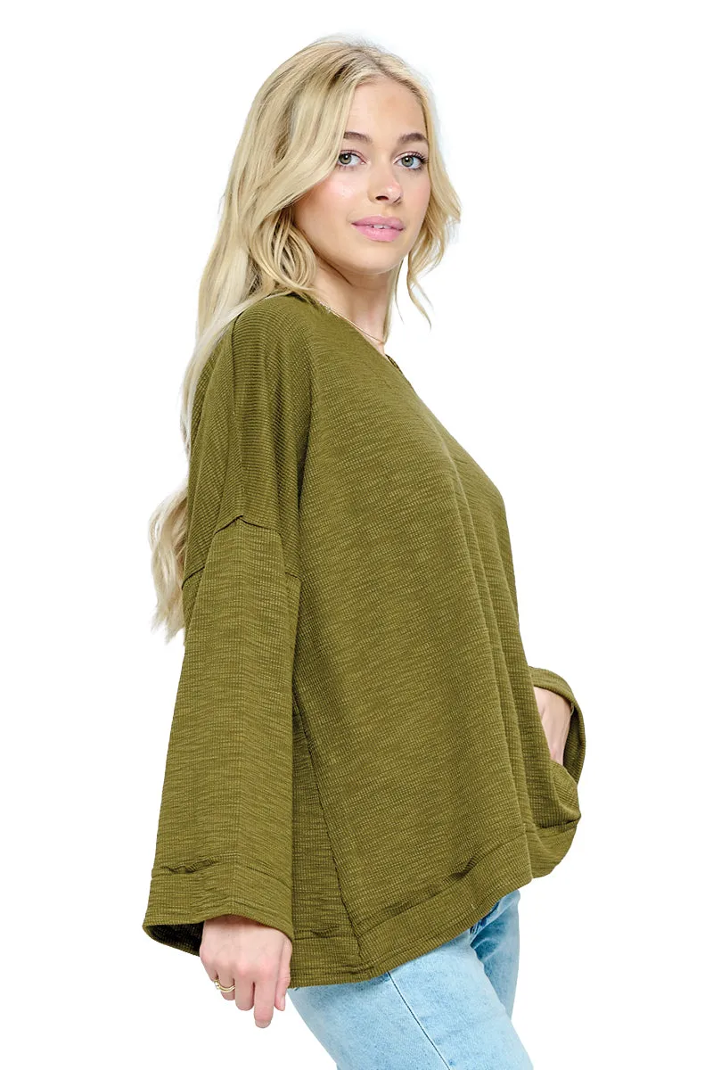 Charcoal Hoodie Ribbed Raw Loose Fit
