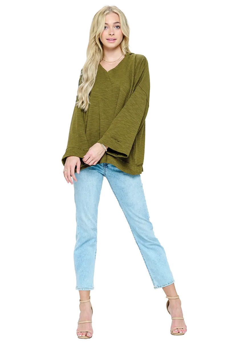 Charcoal Hoodie Ribbed Raw Loose Fit