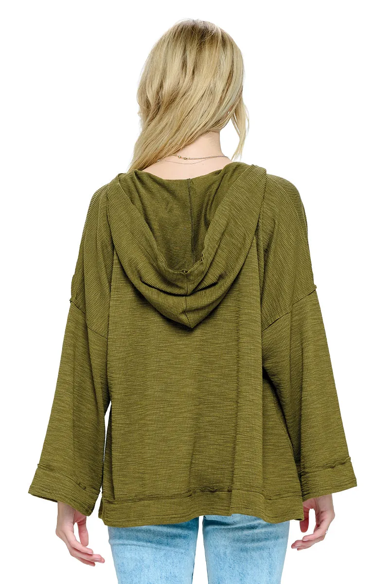 Charcoal Hoodie Ribbed Raw Loose Fit