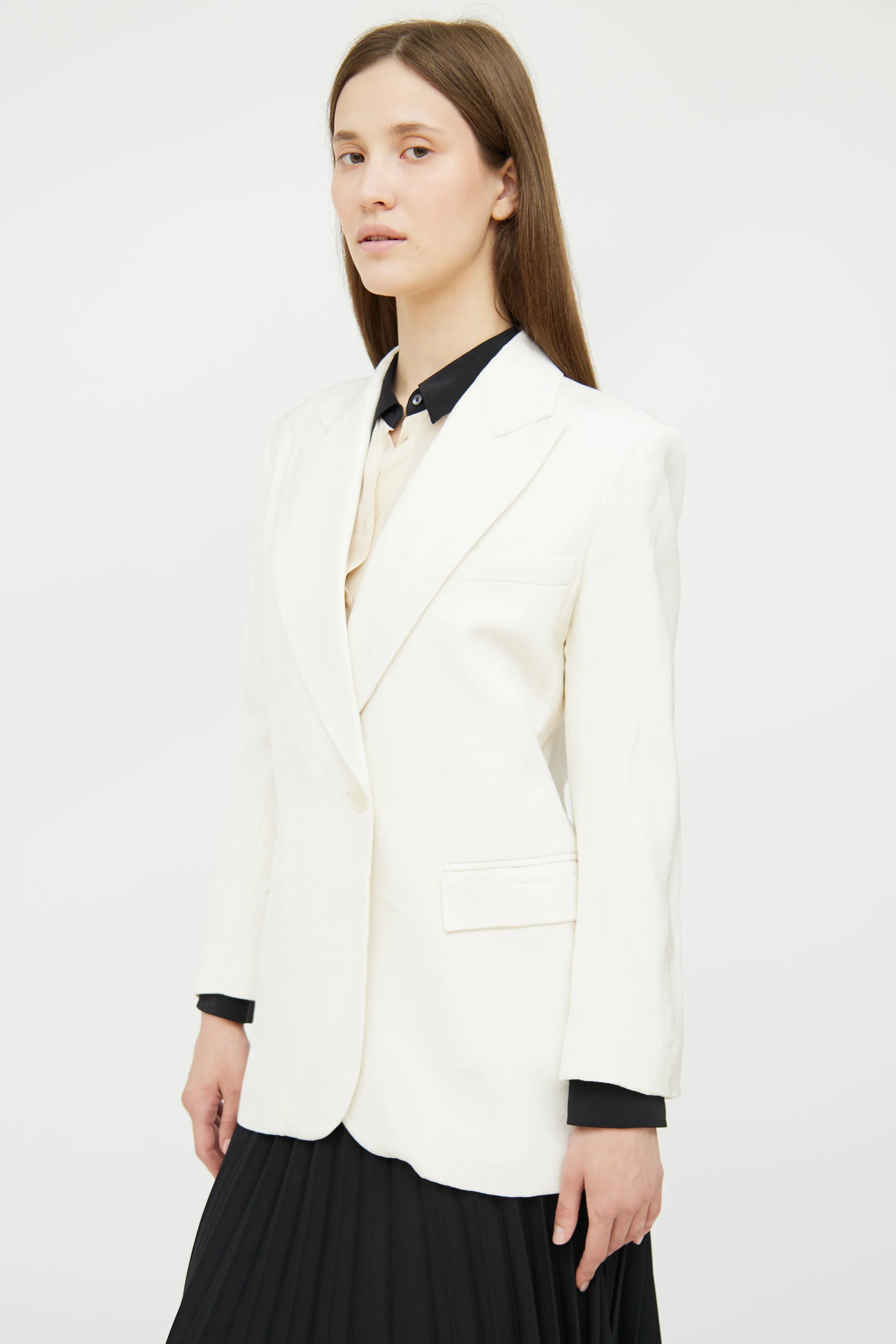 Cream Peak Lapel Oversized Blazer