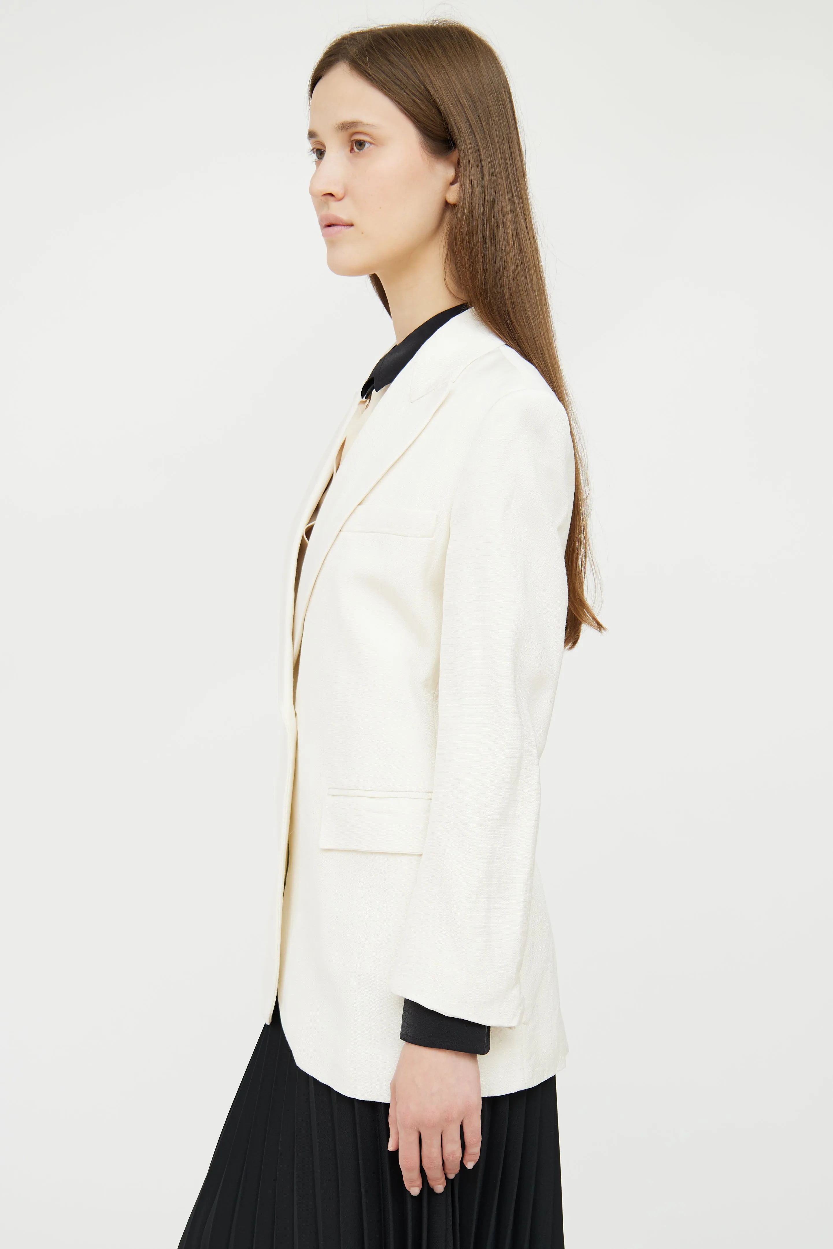 Cream Peak Lapel Oversized Blazer