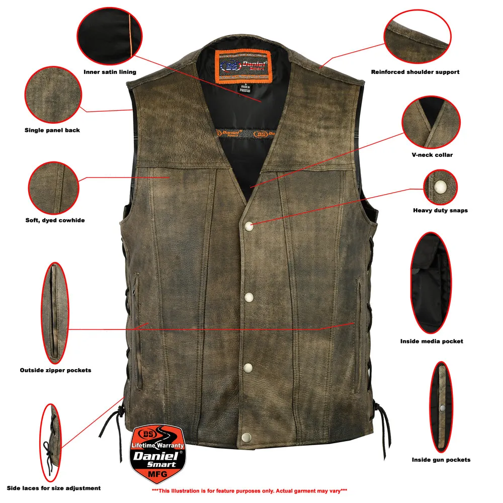 Daniel Smart Men's Antique Brown Single Back Panel Concealed Carry Vest