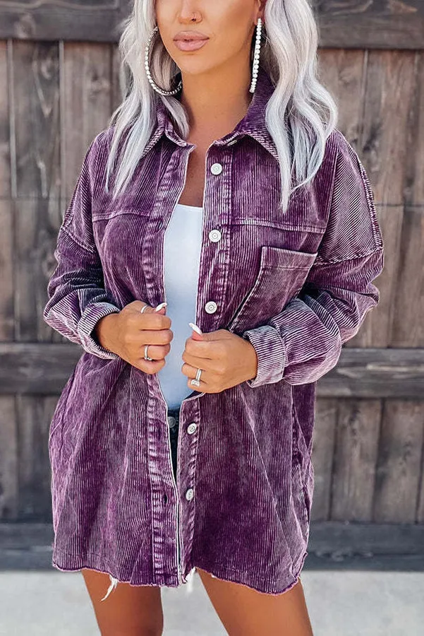 Effortless Style Corduroy Pocketed Shacket