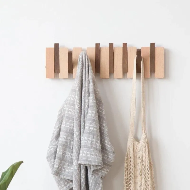 Elegant Beech Wood Wall-Mounted Coat Rack with Sandalwood Accents