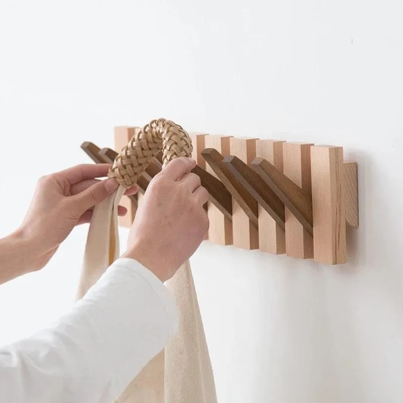 Elegant Beech Wood Wall-Mounted Coat Rack with Sandalwood Accents