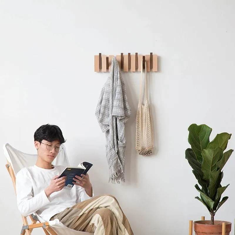 Elegant Beech Wood Wall-Mounted Coat Rack with Sandalwood Accents