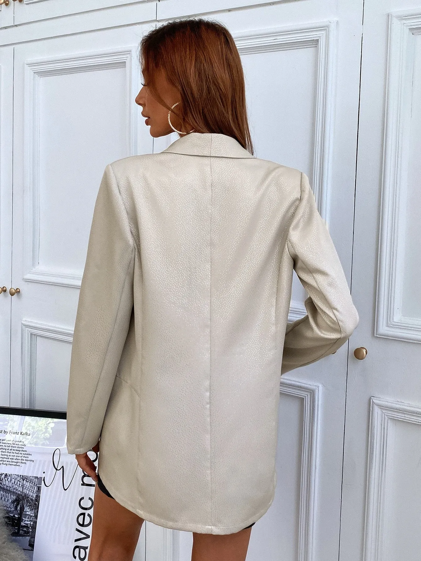 Elegant Plain Fake Pockets Long Sleeve Shawl Collar Long Women Blazer