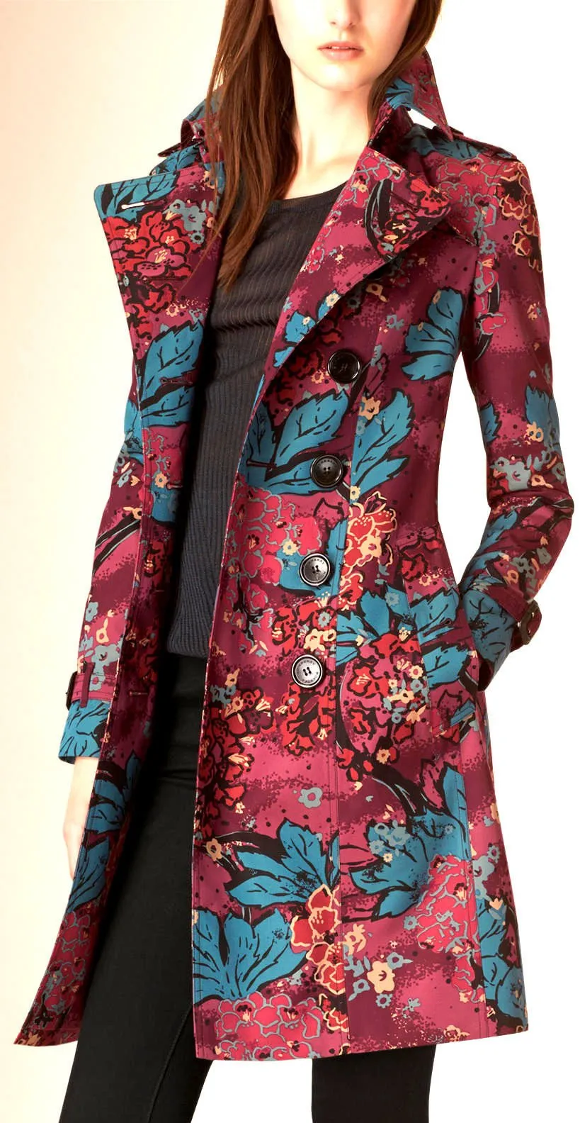 Floral Print Trench Coat
