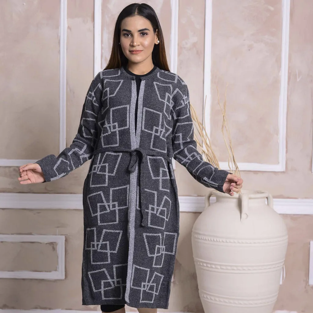 Imported Front Open Davy Gray Cozy Belted Cardigan Sweater - (CGN22)