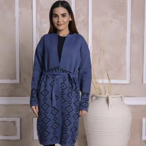 Imported Front Open Dusky Blue Cozy Belted Cardigan Sweater - DD(CGN09)