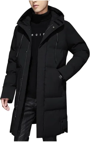 lcziwo Men's Long Puffer Jacket Plus Size Drawstring Hooded Quilted Coats Zip up Heavy Warm Parka Cotton Padded Overcoat