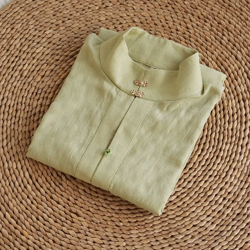 Macaron 马卡龙 Ming Dynasty Pure Cotton Standing Collar Daily Summer Shirt