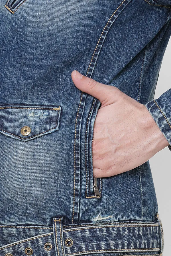 Med Blue Full Sleeve Denim Zipper Jacket