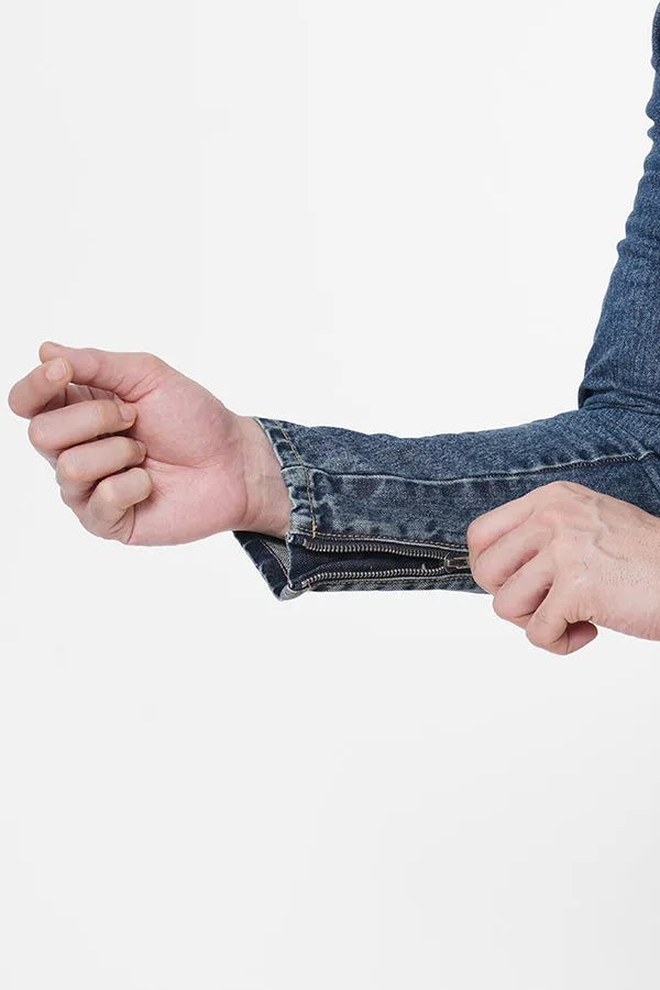 Med Blue Full Sleeve Denim Zipper Jacket