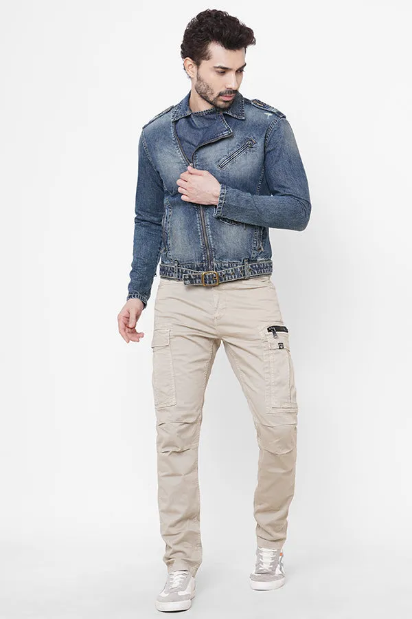 Med Blue Full Sleeve Denim Zipper Jacket