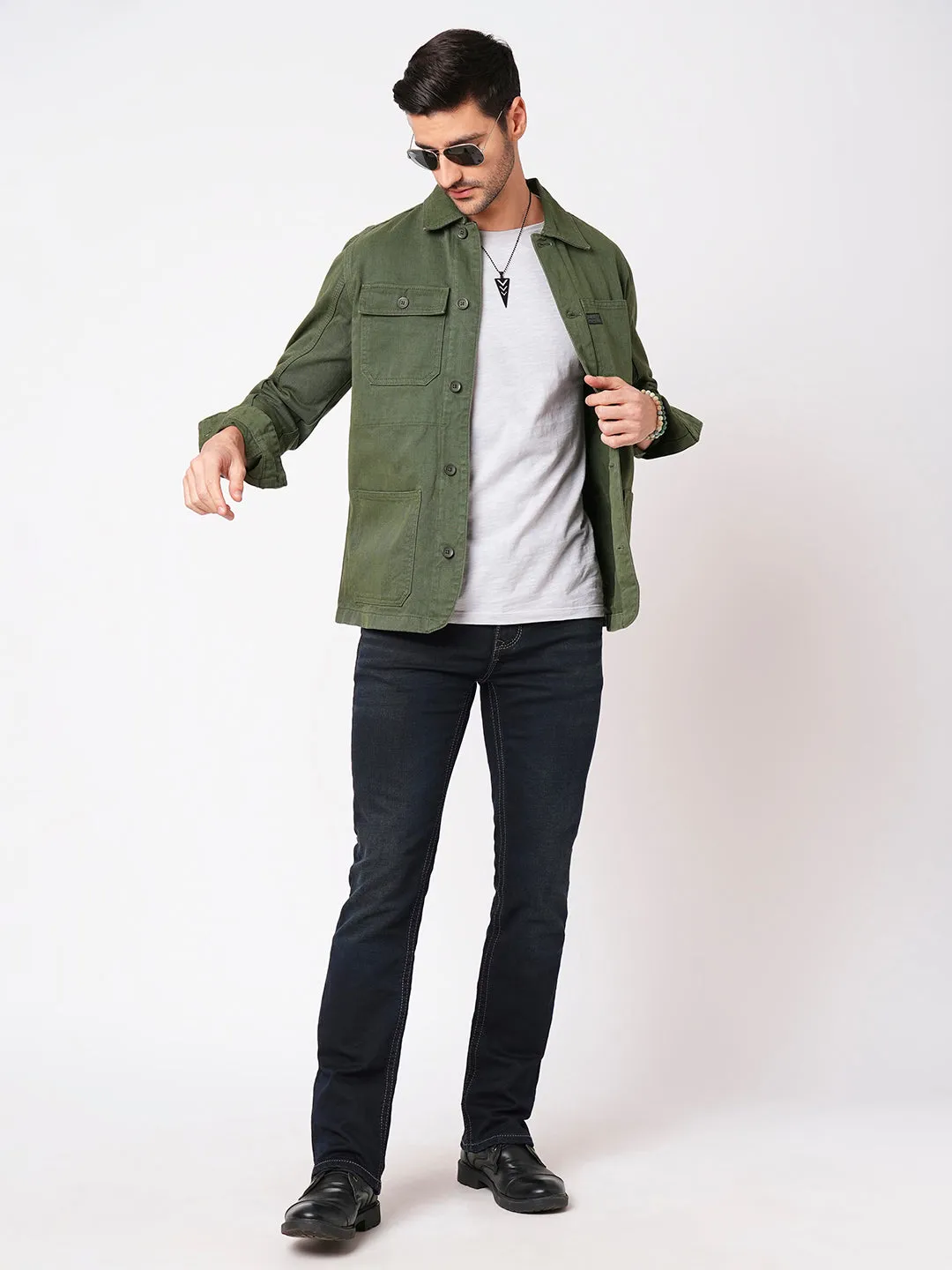 Military Green Full Sleeve Cotton Jacket
