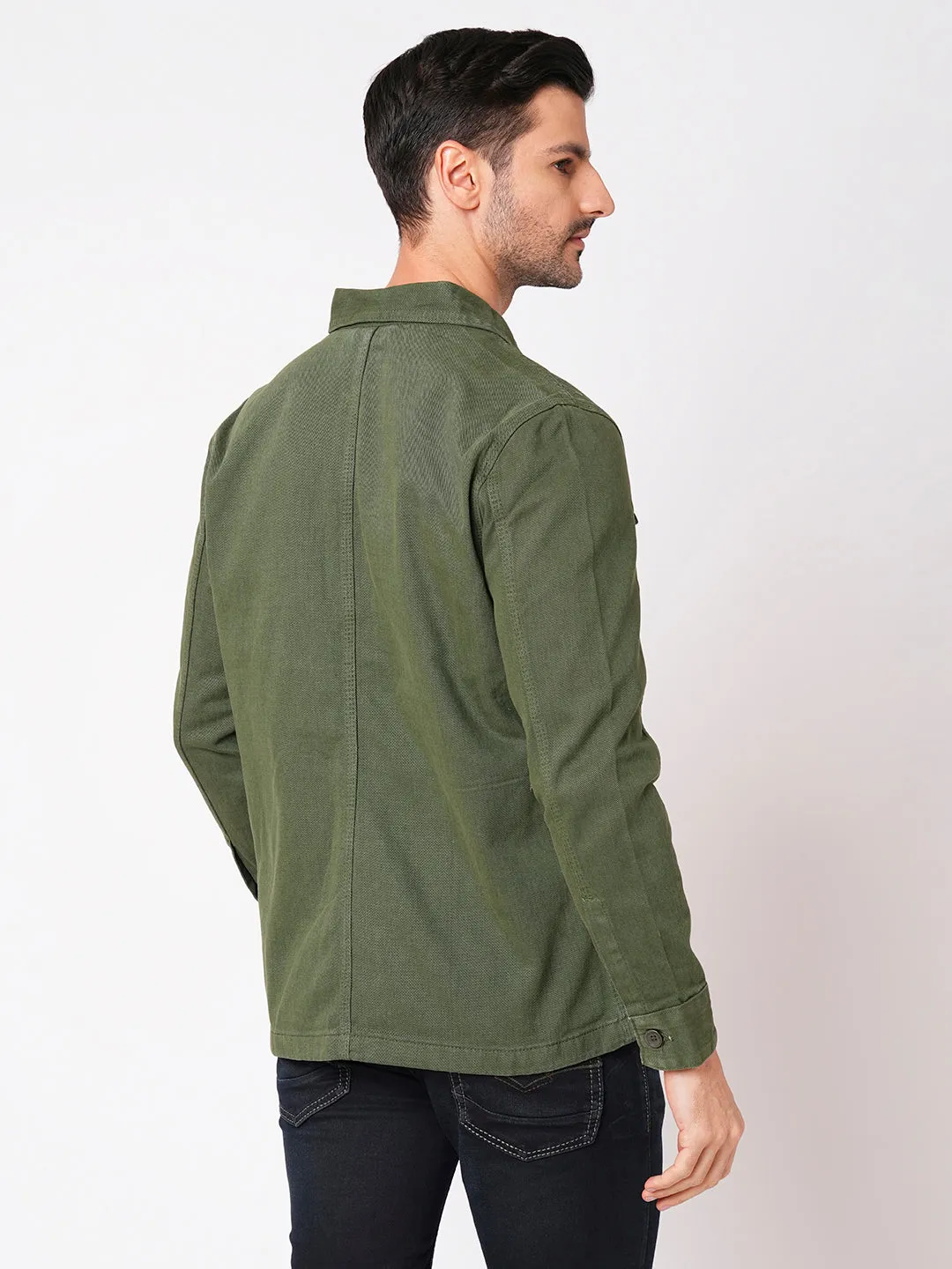 Military Green Full Sleeve Cotton Jacket