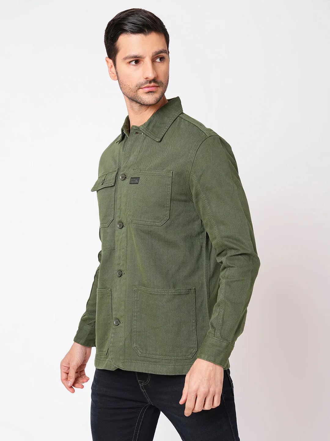 Military Green Full Sleeve Cotton Jacket