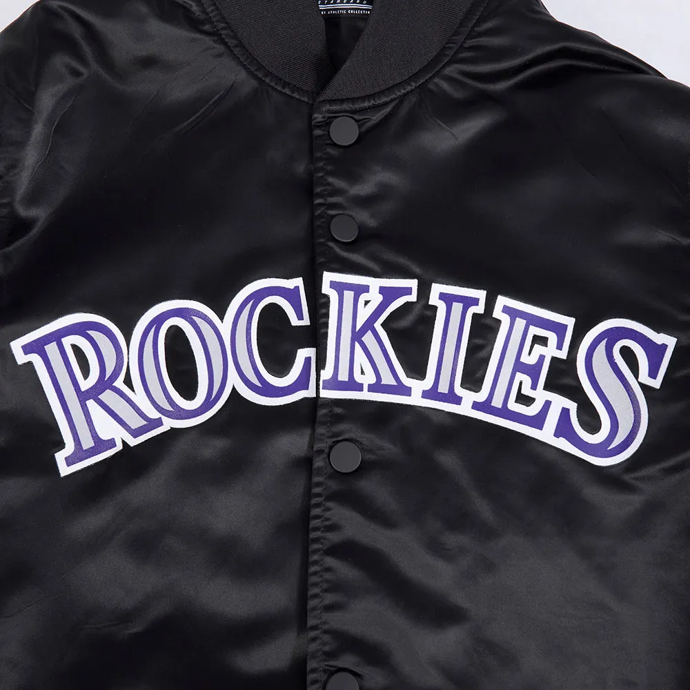 MLB COLORADO ROCKIES BIG LOGO MEN'S SATIN JACKET (BLACK)