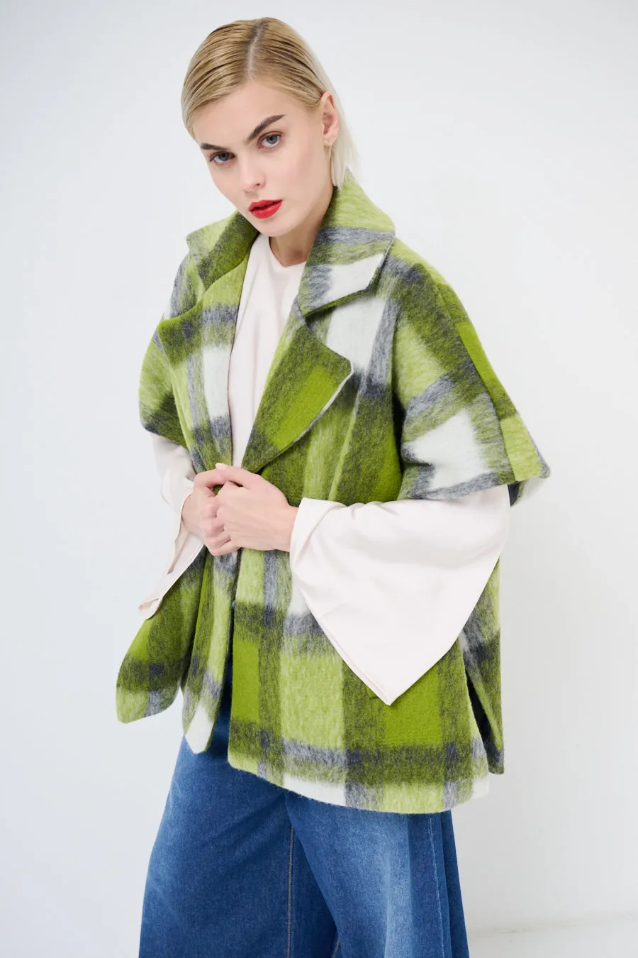 Oversized plaid cape jacket wholesale