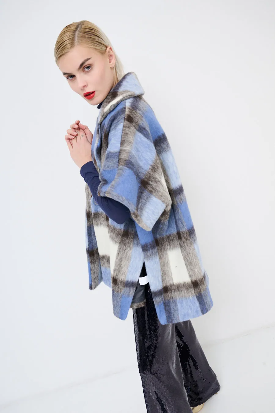 Oversized plaid cape jacket wholesale