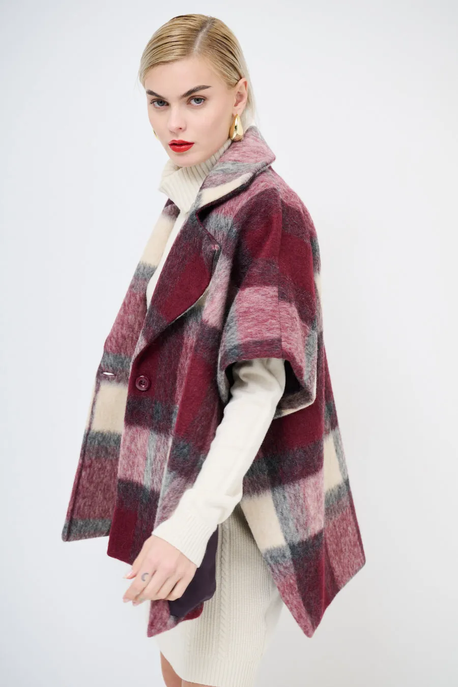 Oversized plaid cape jacket wholesale