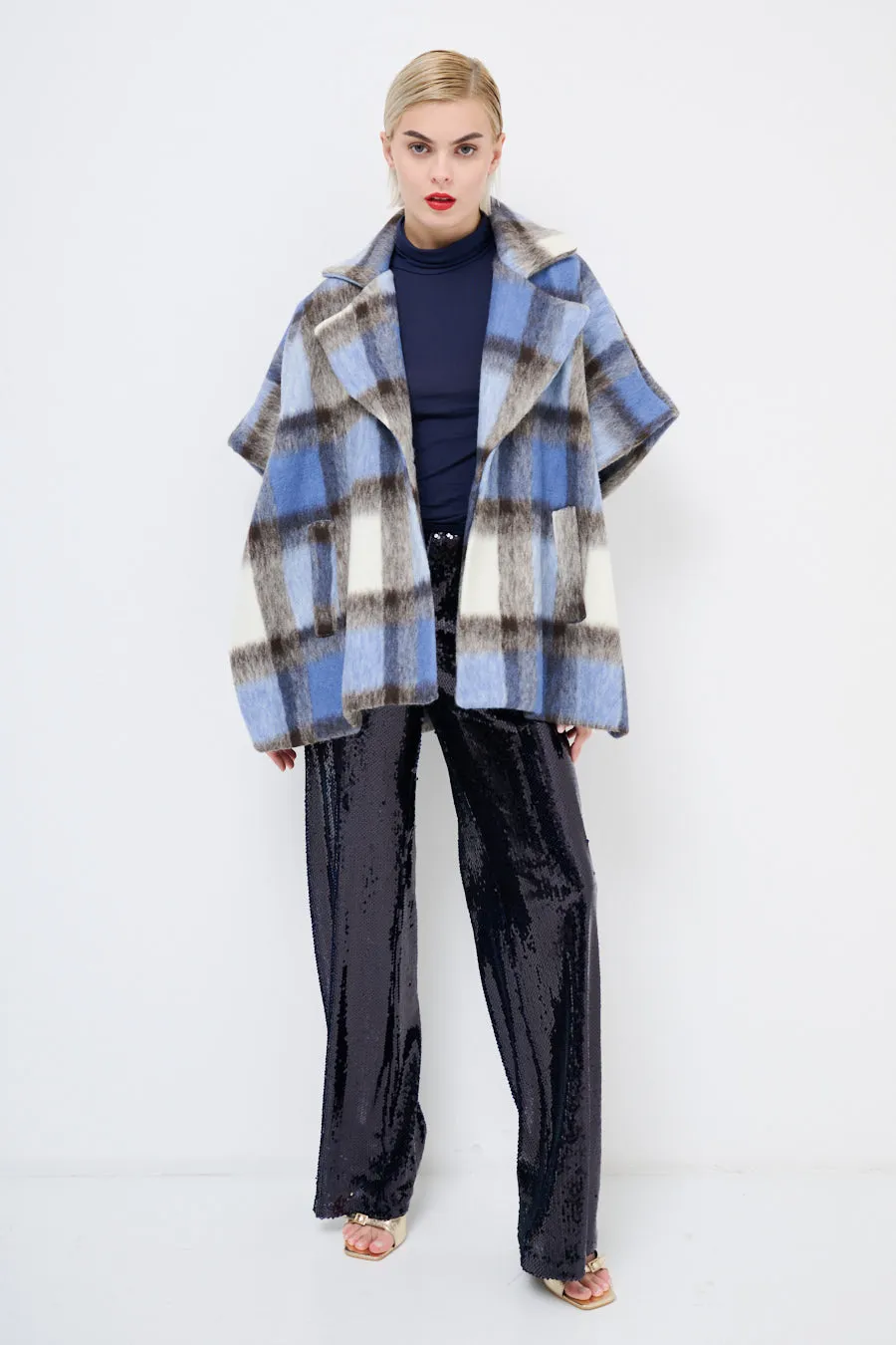 Oversized plaid cape jacket wholesale