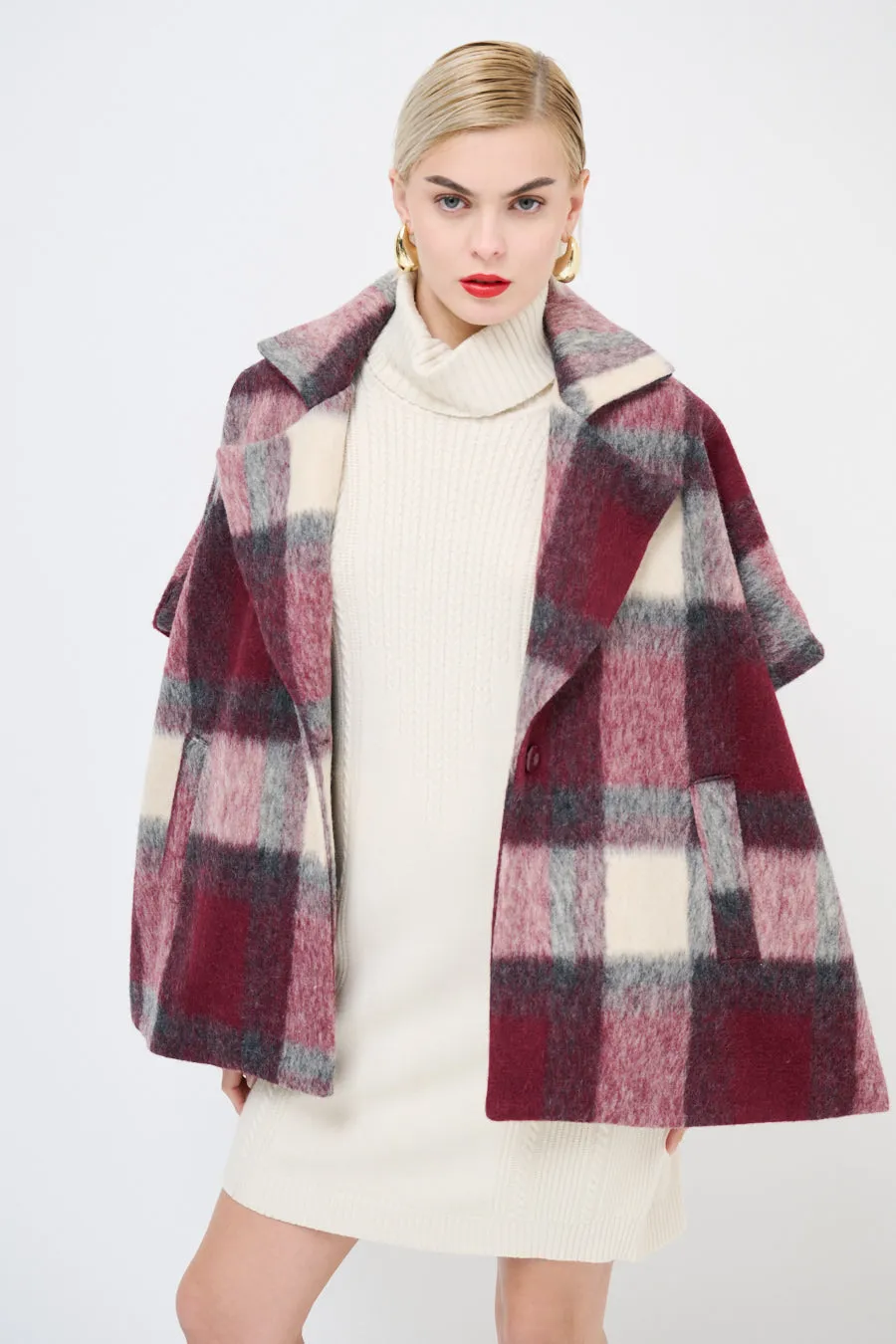 Oversized plaid cape jacket wholesale