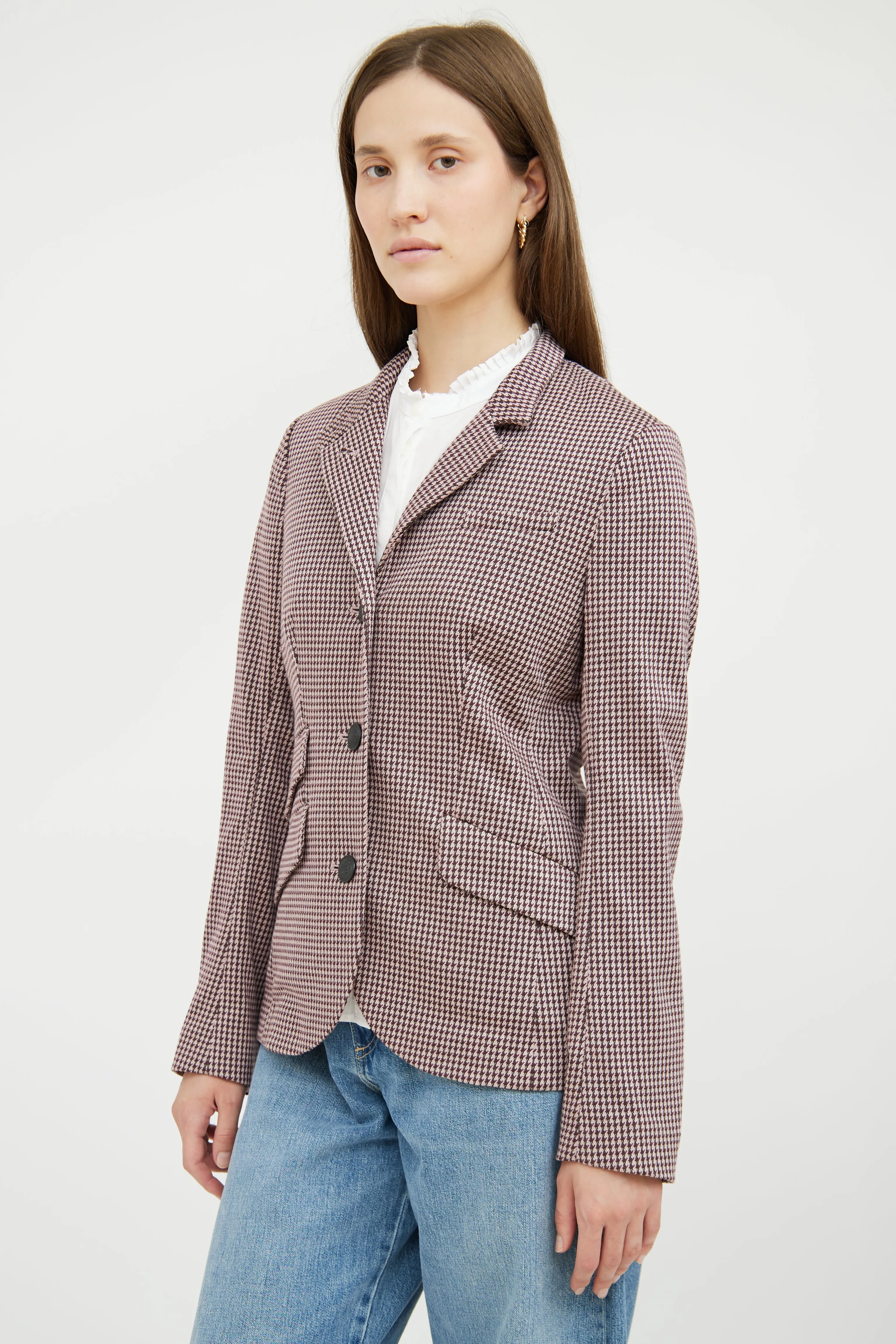 Pink & Burgundy Houndstooth Blazer