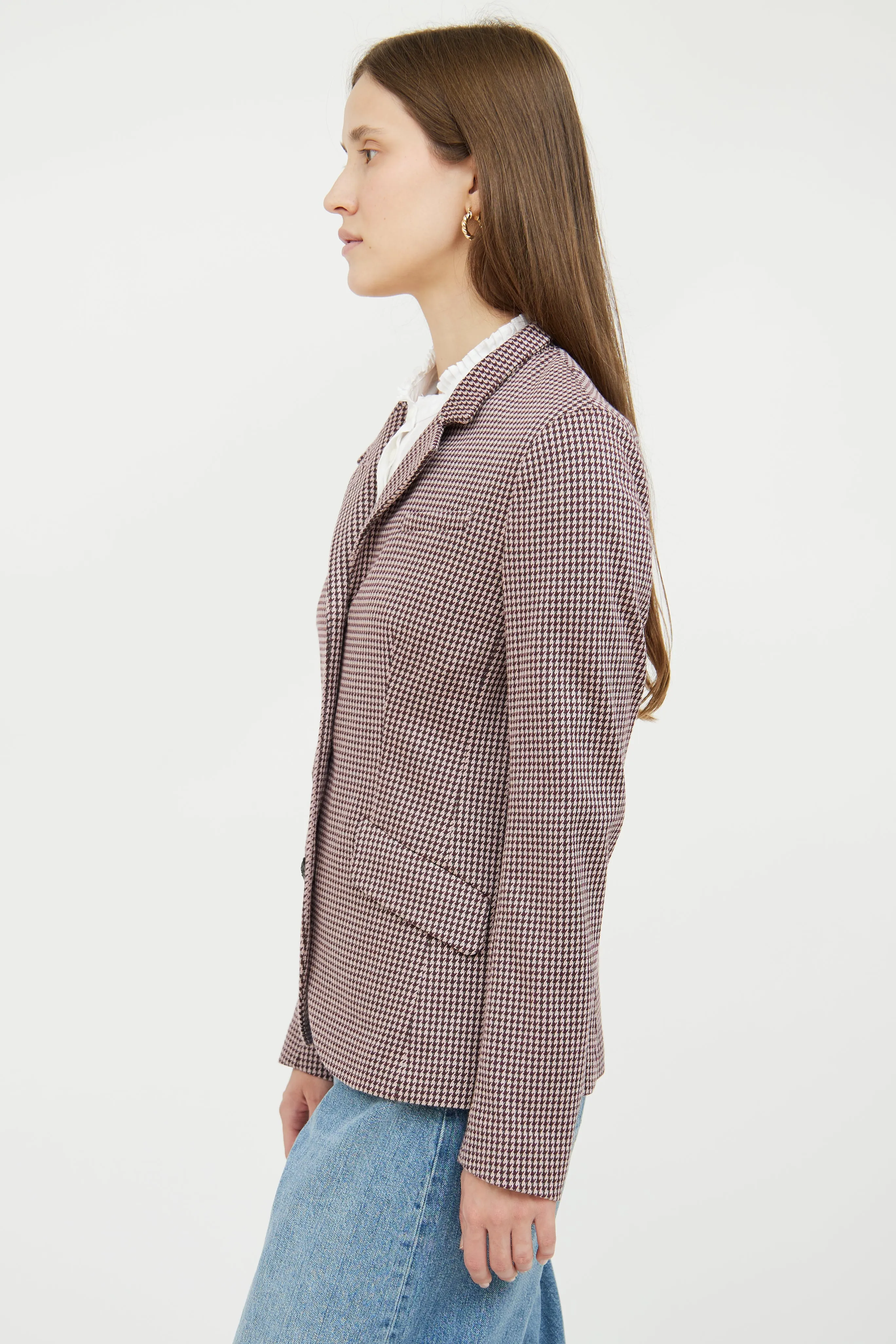 Pink & Burgundy Houndstooth Blazer