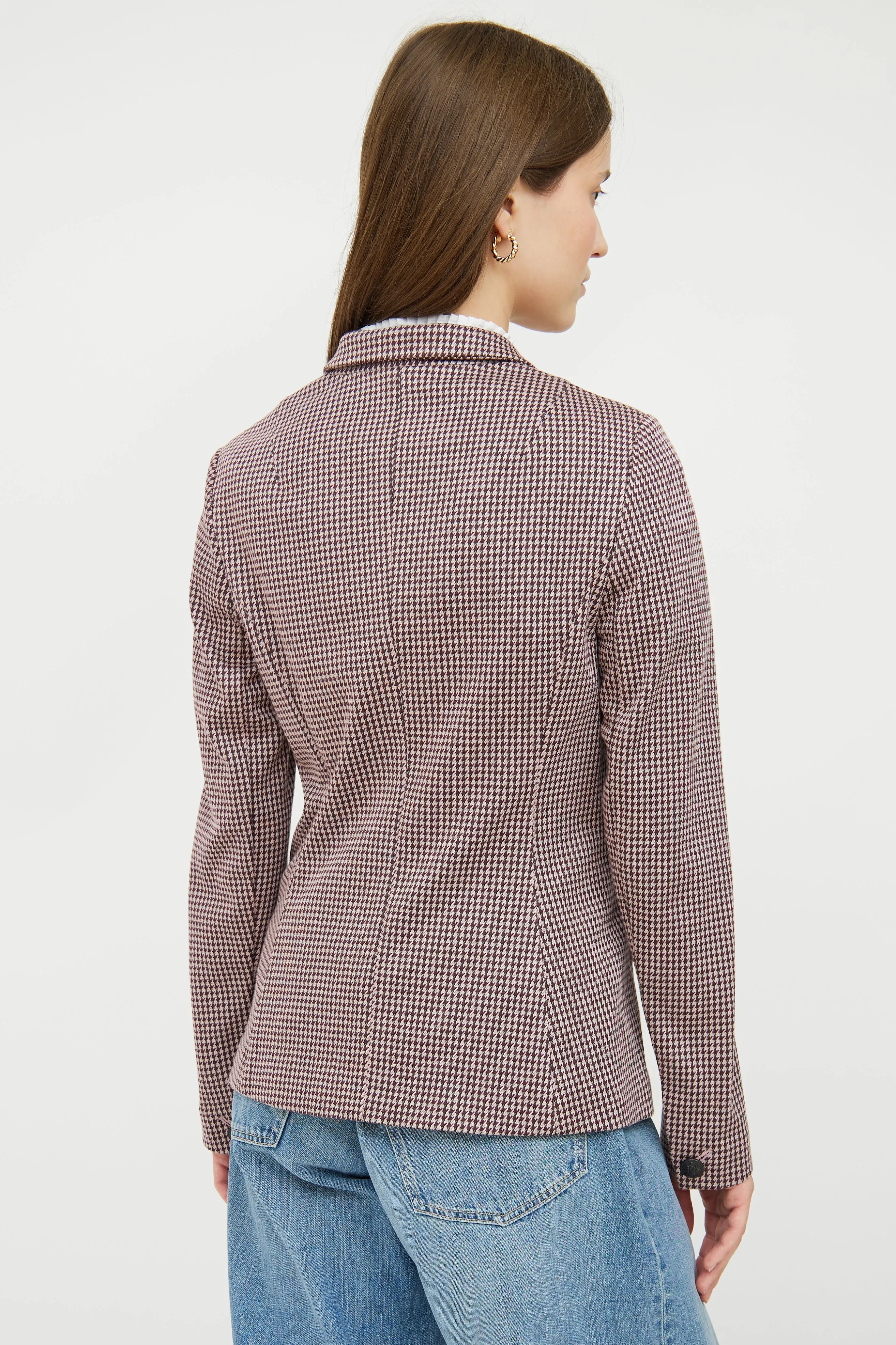 Pink & Burgundy Houndstooth Blazer