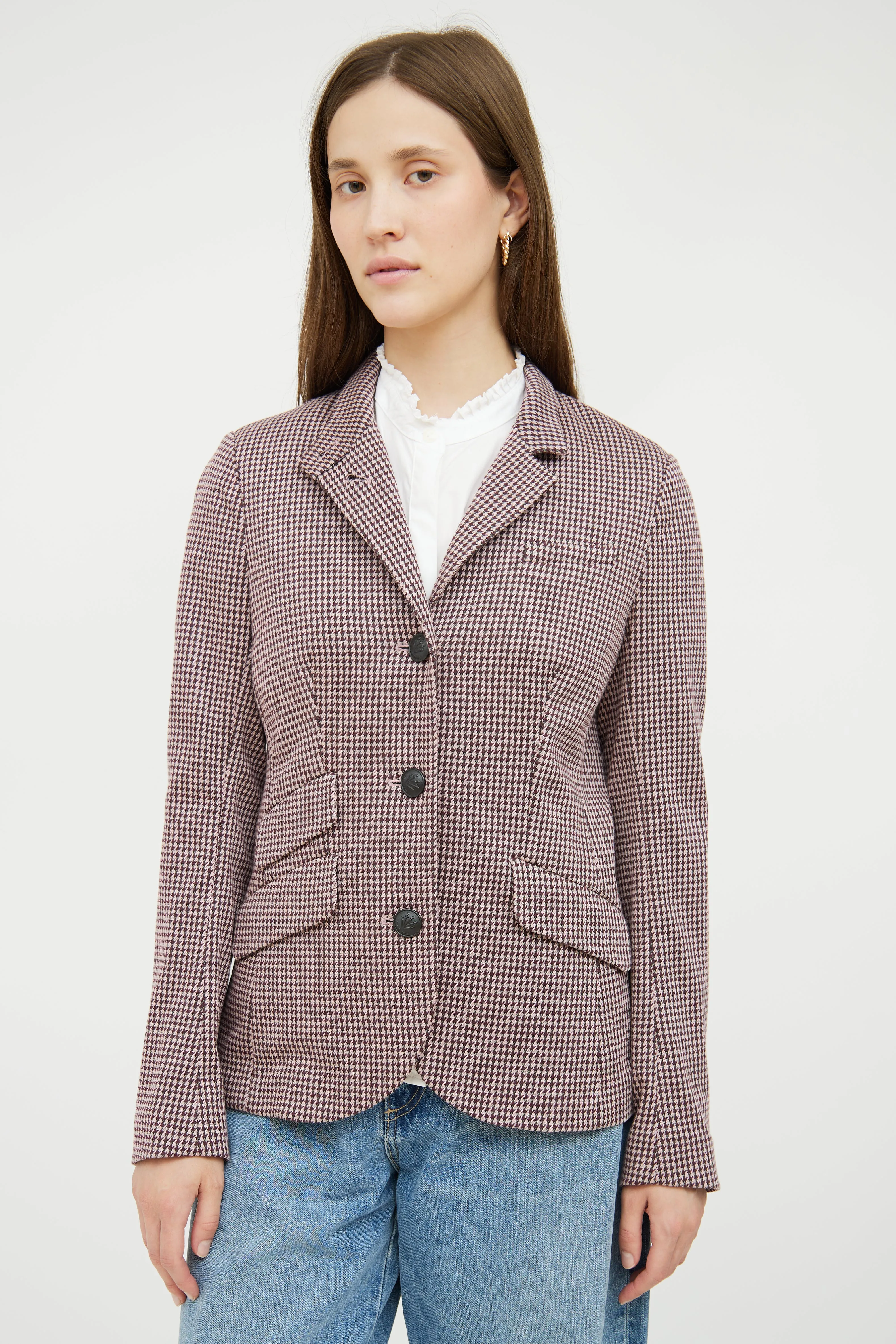 Pink & Burgundy Houndstooth Blazer