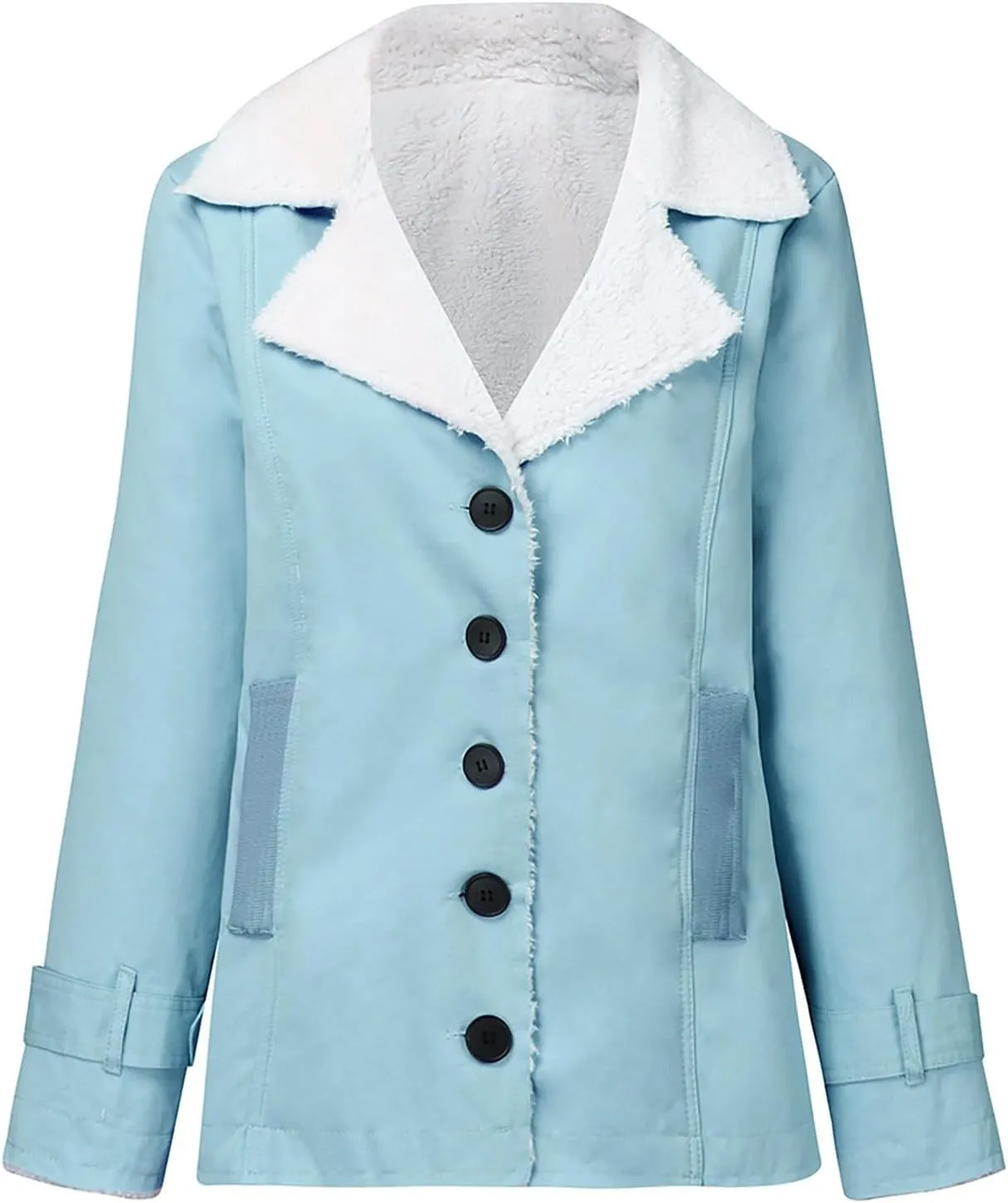 QWENTMTNTY Winter Coats for Women Fleece Lined Plus Size Sherpa Jacket Fashion Lapel Thicken Coat Thermal Outerwear Pockets