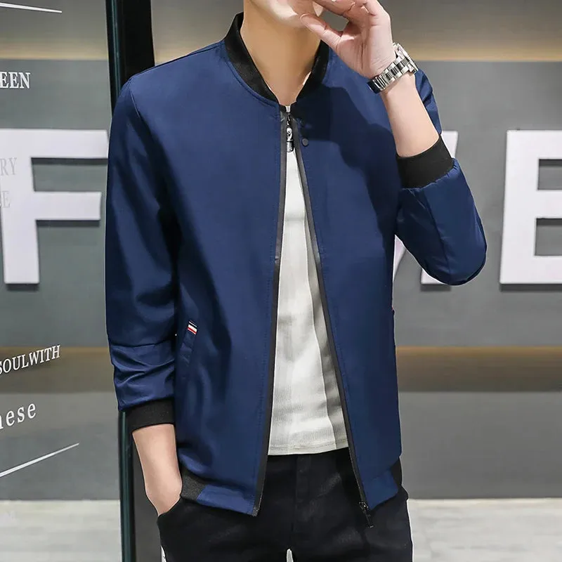 Spring and Autumn New Men's Jacket Coat Simple Solid Baseball Neck Zipper Windbreaker Coat Cycling Coat