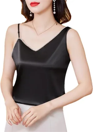 Spring and Summer Women's Camisole Shirt Irregular Satin Sleeveless Vest top