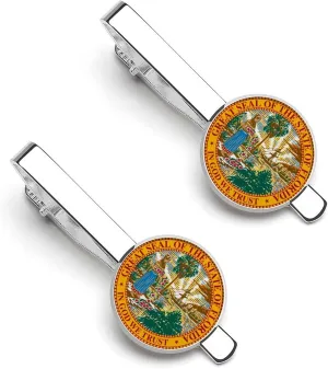 State Seal of Florida Men's Tie Clips Classic Silver Tack Pins Shirt Cufflinks Suit Accessories for Business Wedding Anniversary