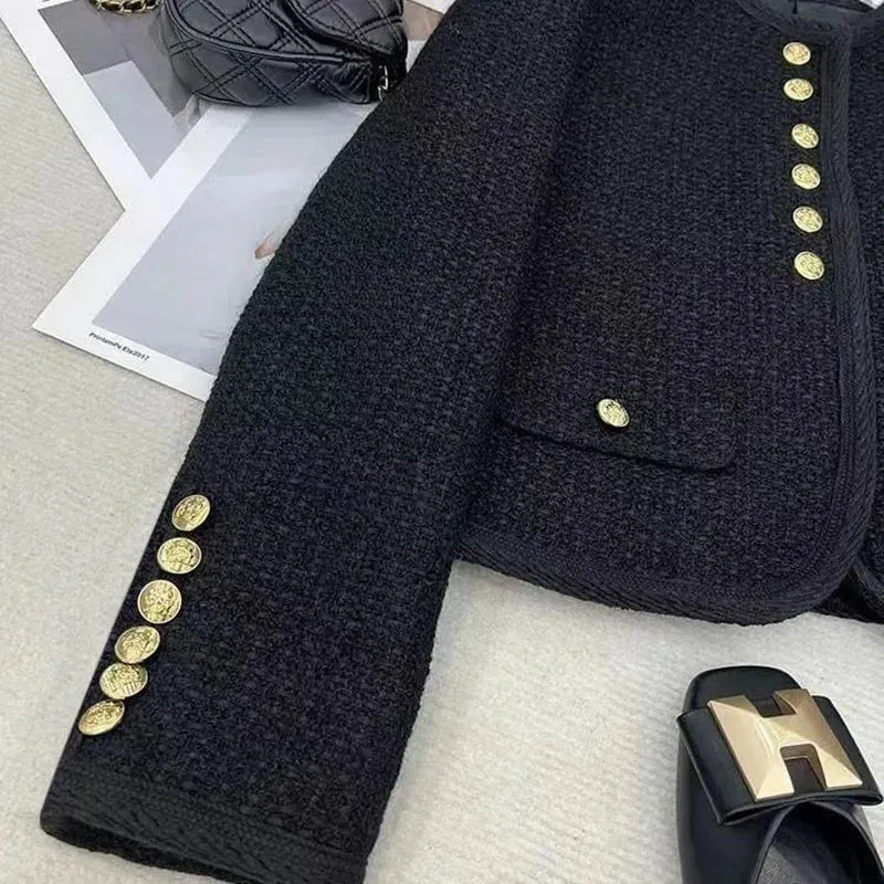 Toleet-Winter Outfits Christmas Black Friday Spring Autumn Spring Jakcet Women New Fashion Small Fragrance Buckle Female Tops Korean Chic Long Sleeve Tweed Coats Female