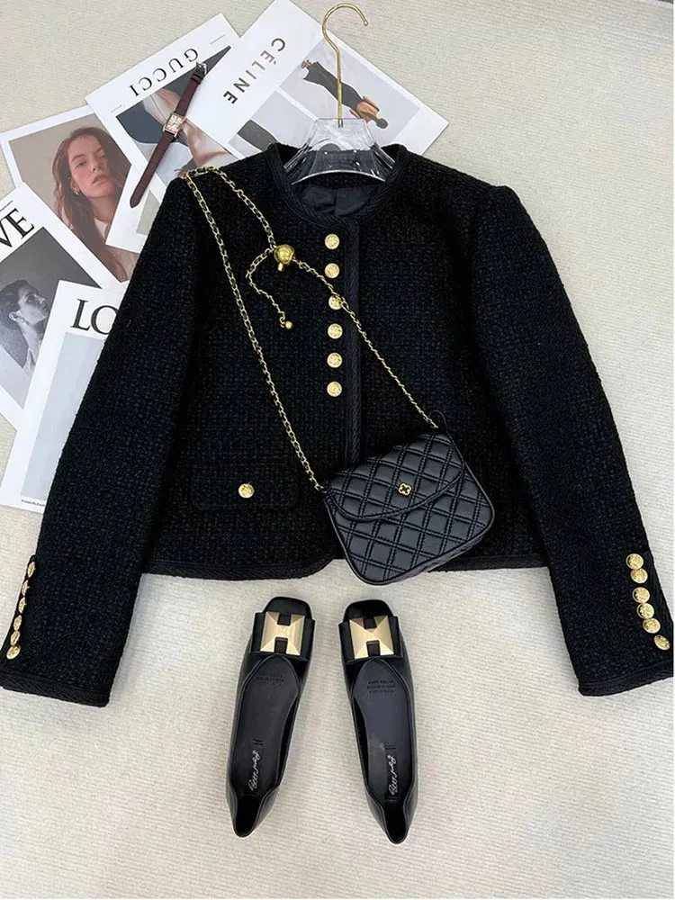 Toleet-Winter Outfits Christmas Black Friday Spring Autumn Spring Jakcet Women New Fashion Small Fragrance Buckle Female Tops Korean Chic Long Sleeve Tweed Coats Female