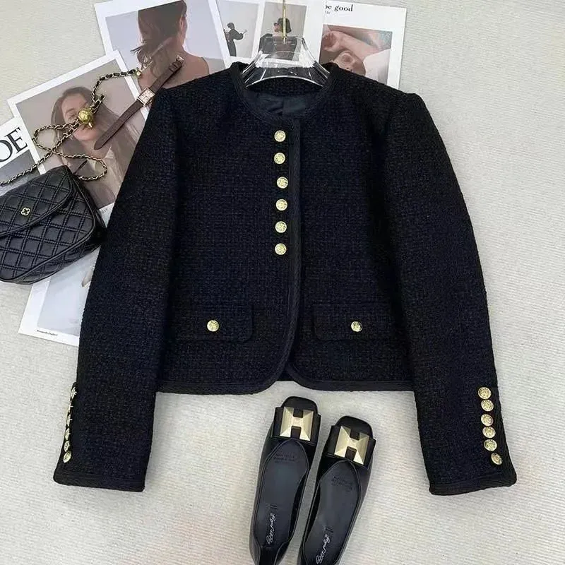 Toleet-Winter Outfits Christmas Black Friday Spring Autumn Spring Jakcet Women New Fashion Small Fragrance Buckle Female Tops Korean Chic Long Sleeve Tweed Coats Female