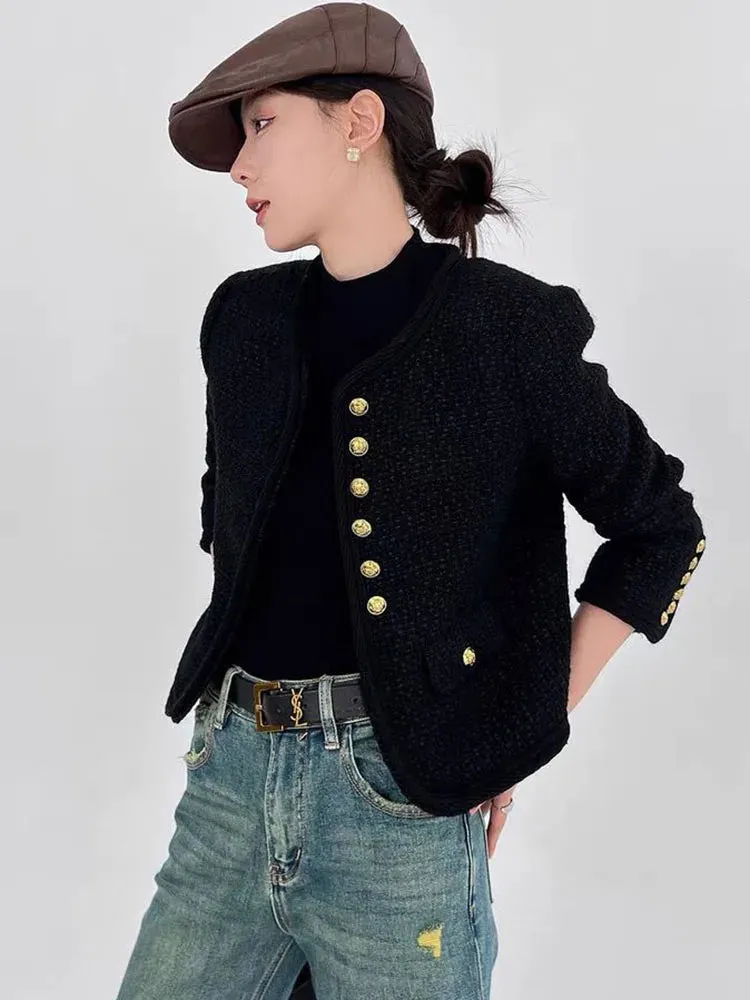 Toleet-Winter Outfits Christmas Black Friday Spring Autumn Spring Jakcet Women New Fashion Small Fragrance Buckle Female Tops Korean Chic Long Sleeve Tweed Coats Female