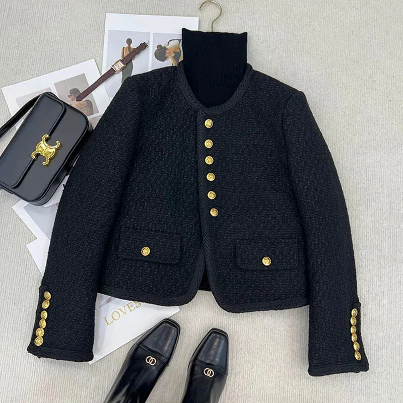 Toleet-Winter Outfits Christmas Black Friday Spring Autumn Spring Jakcet Women New Fashion Small Fragrance Buckle Female Tops Korean Chic Long Sleeve Tweed Coats Female