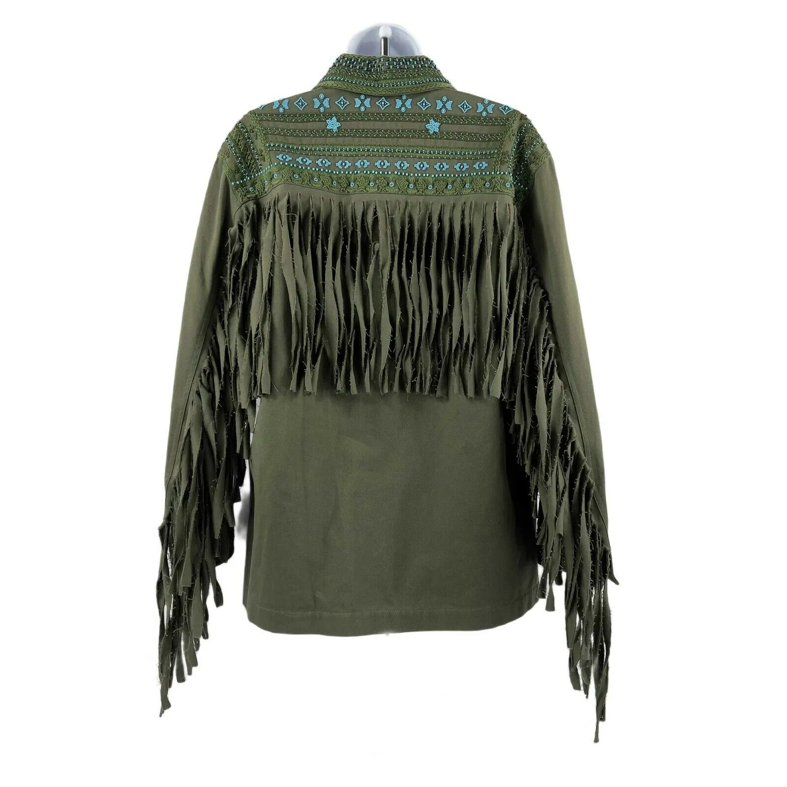 Valentino - Beaded Embroidered Fringe Back Jacket - Olive Green - Size 00