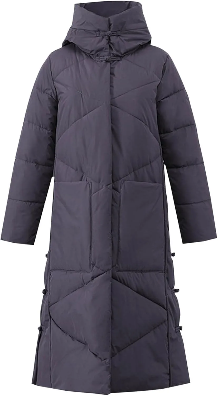 Women's Long Puffer Jacket Casual Solid Maxi Length Hooded Long Sleeve Warm Cotton Padded Coat Quilted Outwear